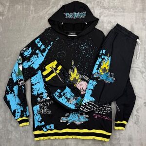 Pink Dolphin Mens Tracksuit Set Black Blue Yellow Graphic Hoodie Joggers XL